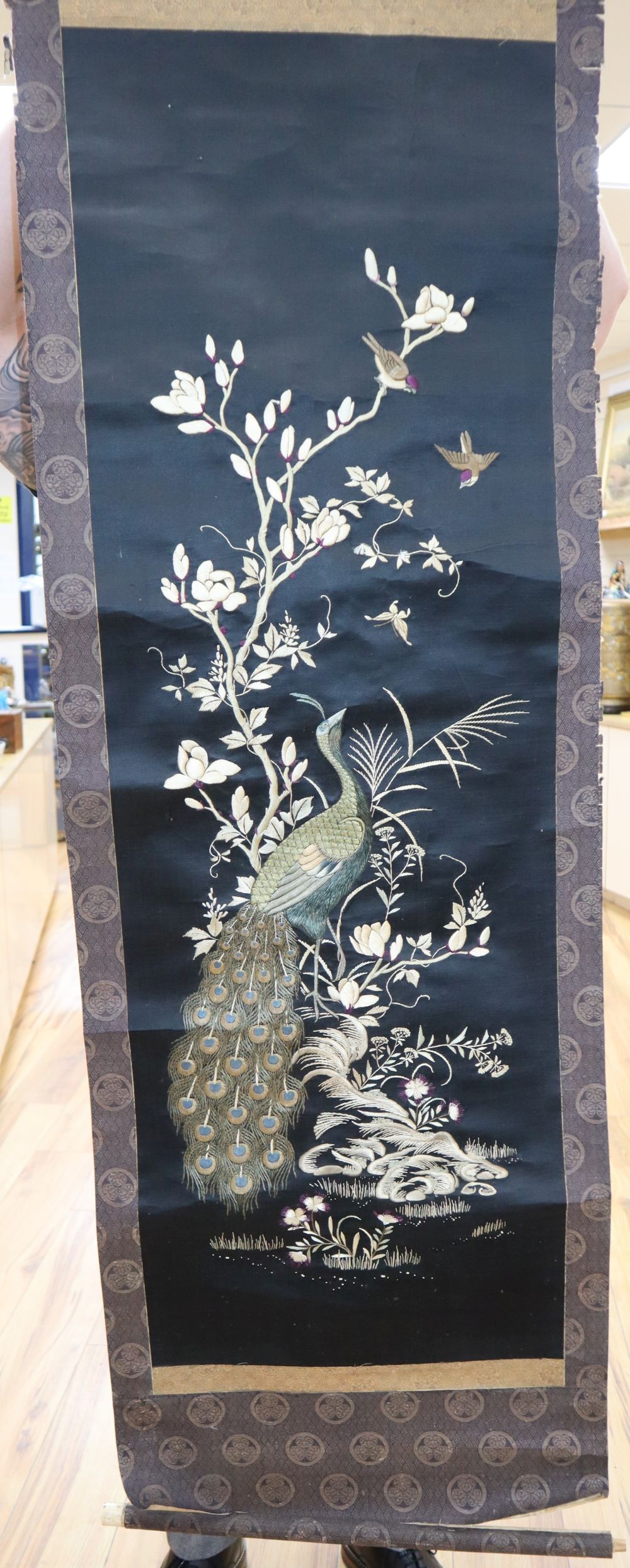 Two Japanese embroidered screens